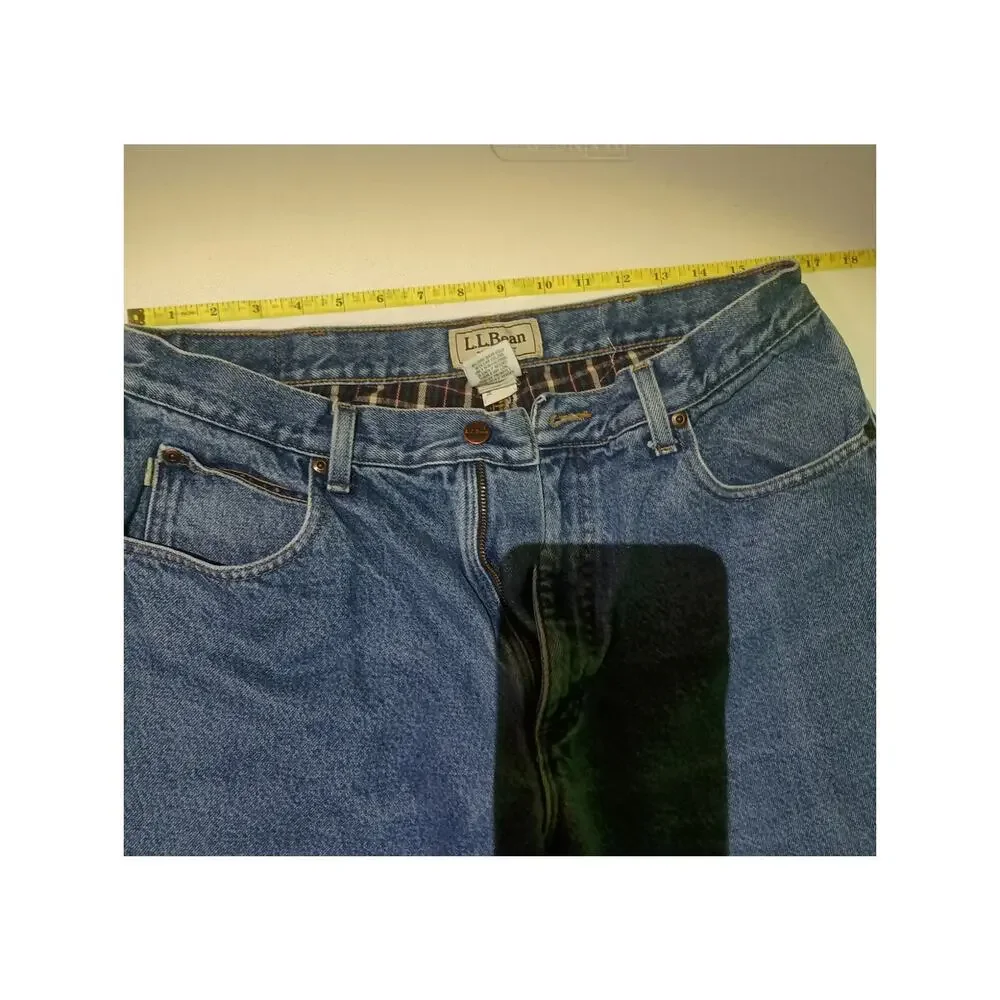 LL BEAN Men's Size 34/30 100% Cotton Relaxed Fit Flannel Lined Jeans Fall Denim